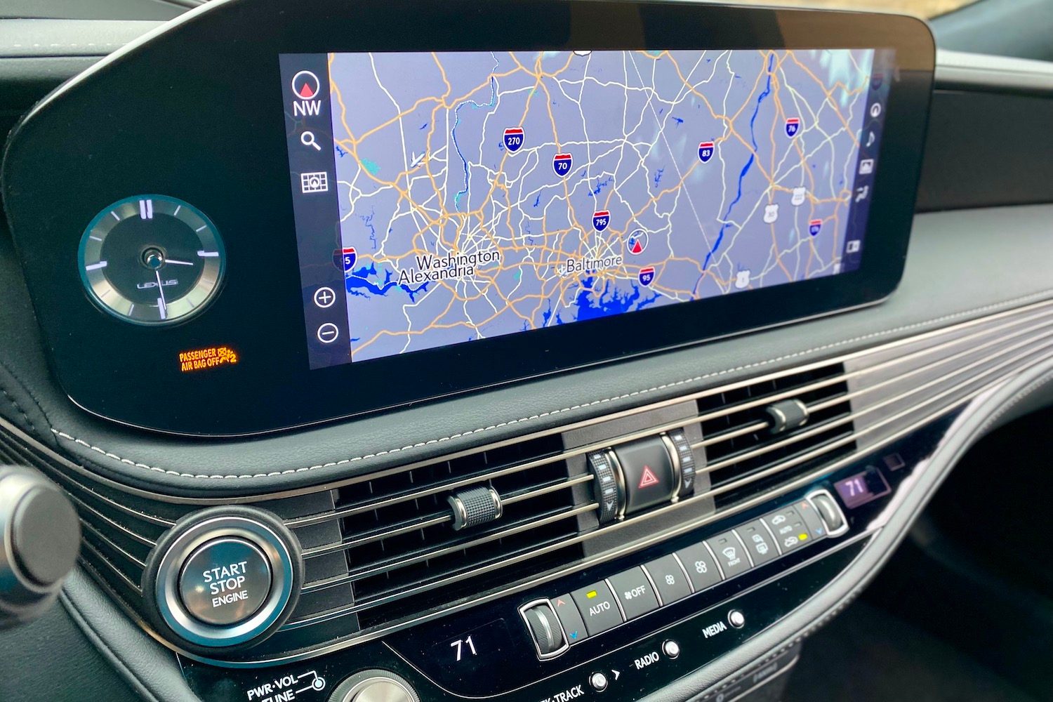 A close-up of the 2021 Lexus LS500&rsquo;s touchscreen on center console.
