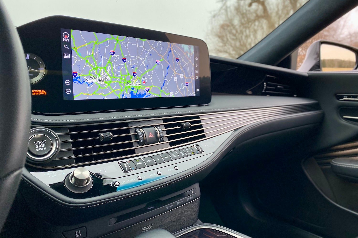 The center console and touchscreen of the 2021 Lexus LS500 from driver's side.