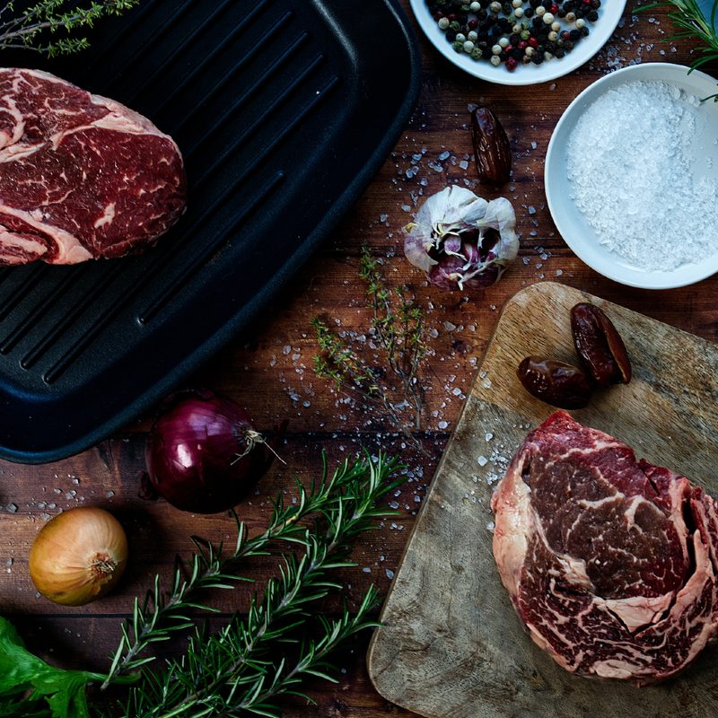 Raw meat and grill