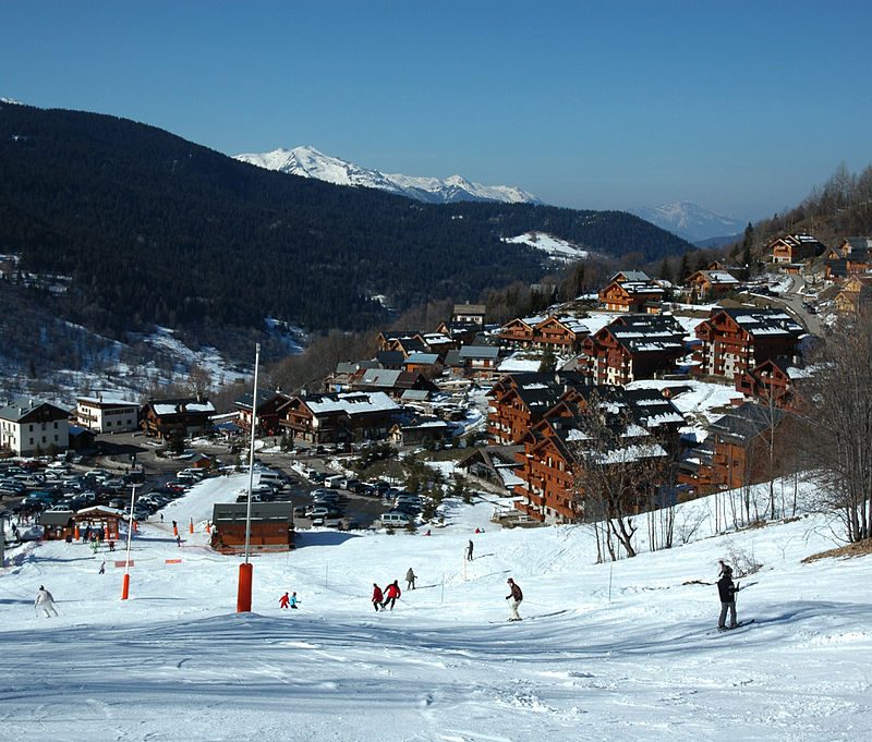 Looking down the ski slopes at Meribel in Les 3 Vallées, France.