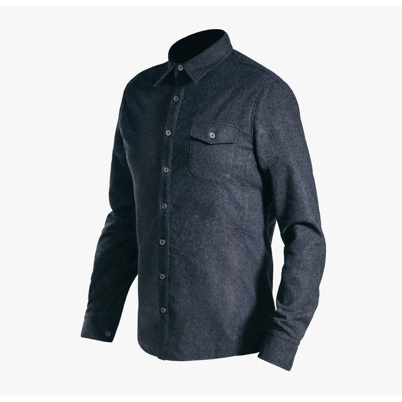 Mission Workshop The Nash Tailored Wool Overshirt in gray on a white studio background.