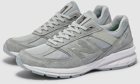 New Balance's vegan MADE 990v5 sneaker in the shoe company's classic gray.