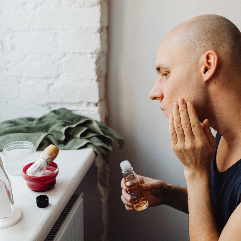 Man doing skin care routine