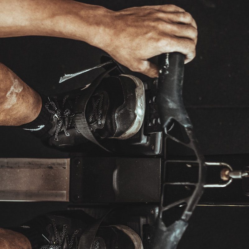 Up close rowing machine.