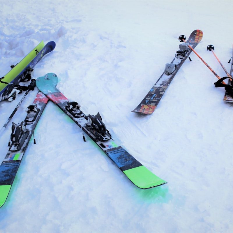 Skis with bindings on snow