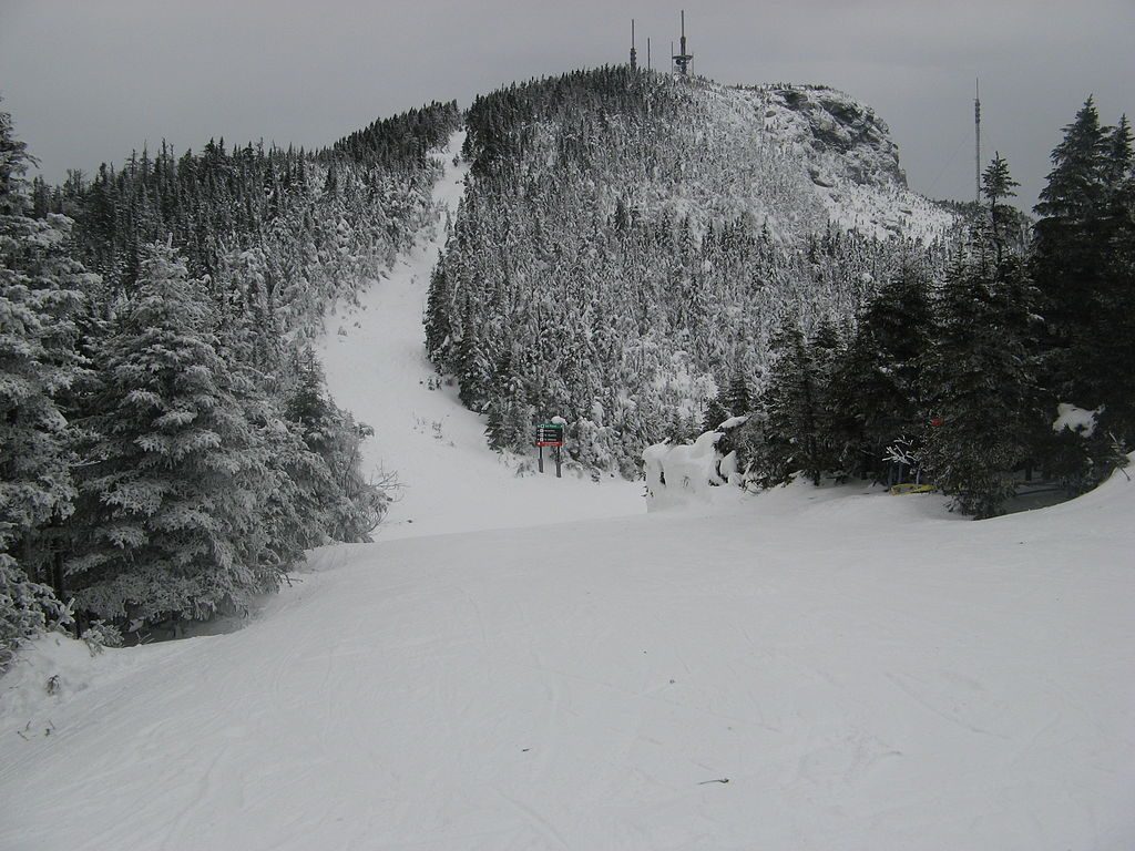 Bottom-up view of a snowy slope
