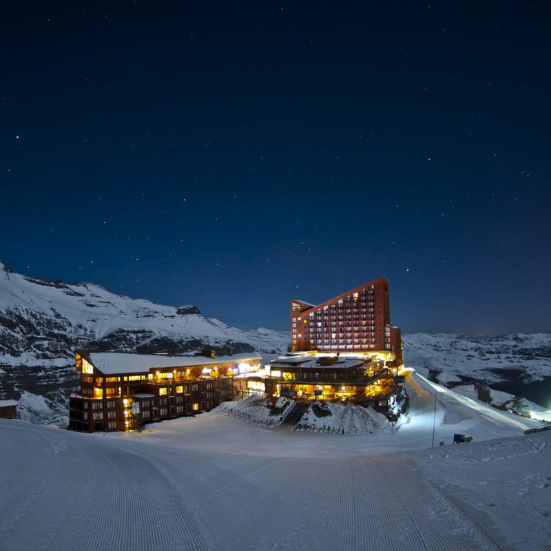 Valle Nevado ski run at night