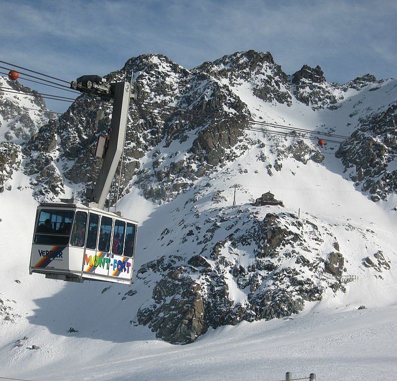 A gondola at Switzerland's Les 4 Vallées ski resort.