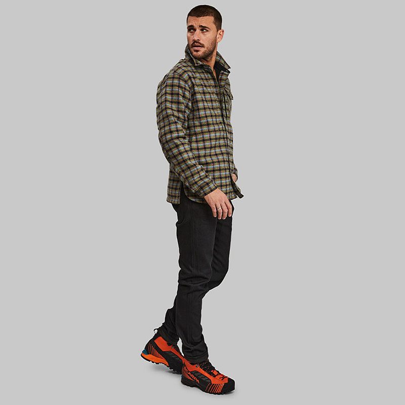 Male model wearing Vollebak Lumberjacket shirt-jacket.