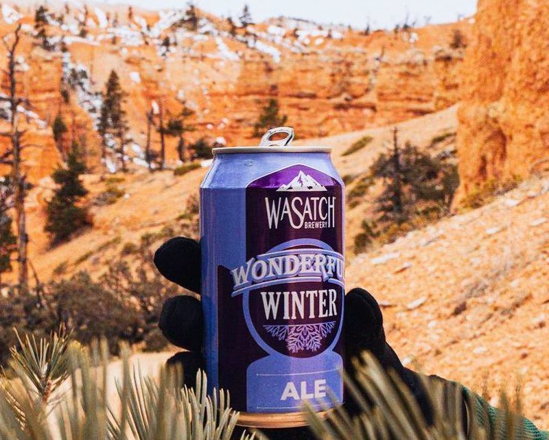 Wasatch Brewing can in desert.