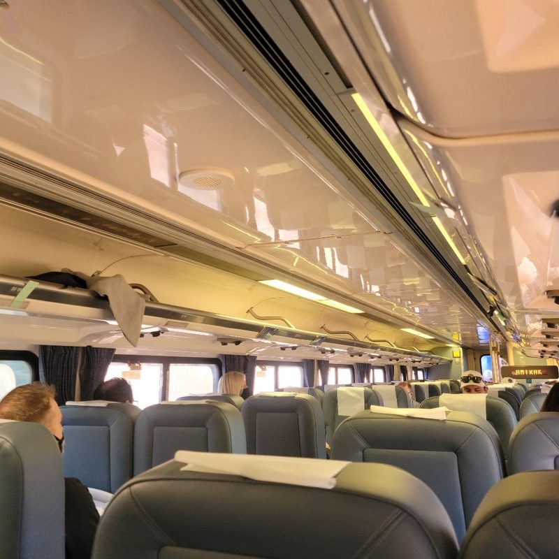 A look inside an Amtrak train's business class car.