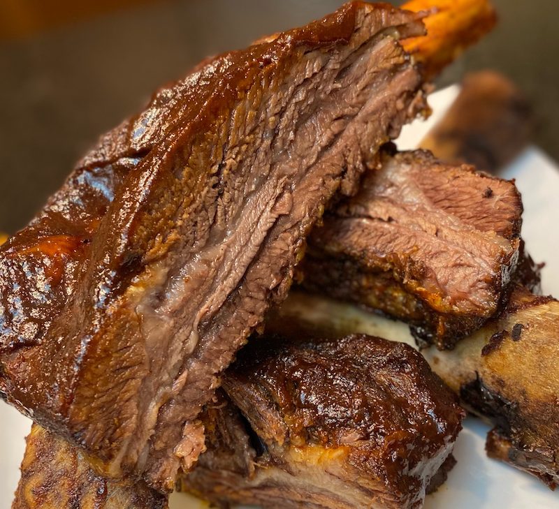 Close up shot of BBQ beef ribs.