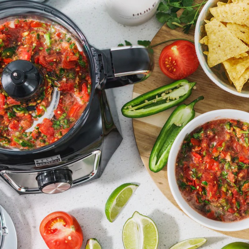 Bella Pro Series 8-cup food processor making salsa.