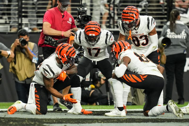 Bengals receivers celebrate a touchdown in a November 21st game.