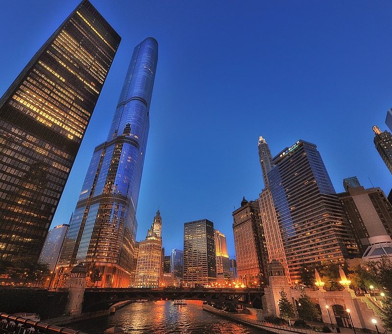 Chicago skyline at night.