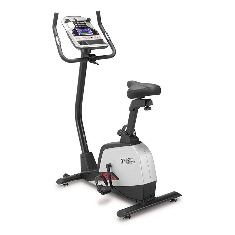 A Circuit Fitness AMZ-594U Exercise Bike facing to the left on plain background.