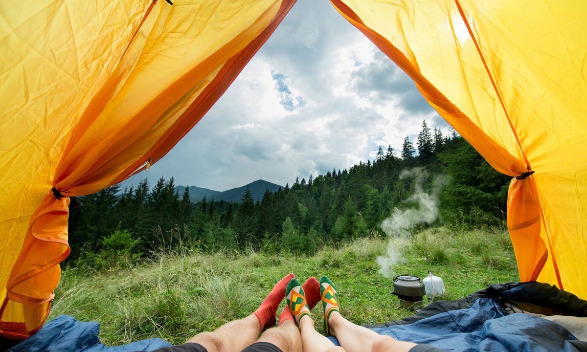 A couple camping.