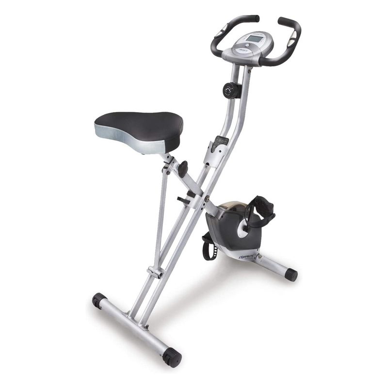 A top view of an Exerpeutic 1200 Folding Magnetic Exercise Bike on white background.