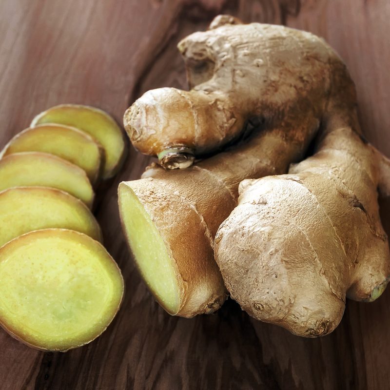 Close -up of ginger on a wooden table