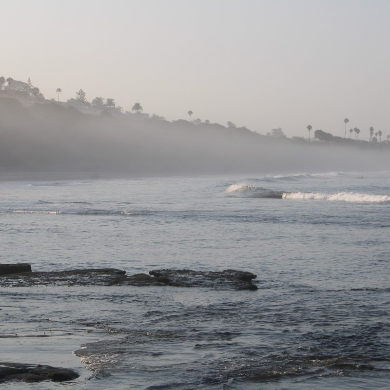 A view of the bluffs during morning at Swami's Beach in Encinitas, California.