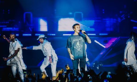 Justin Bieber performing in Kraków, Poland during the Purpose World Tour in 2016.
