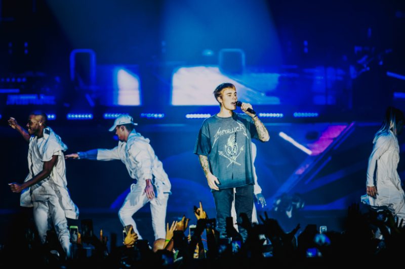 Justin Bieber performing in Kraków, Poland during the Purpose World Tour in 2016.