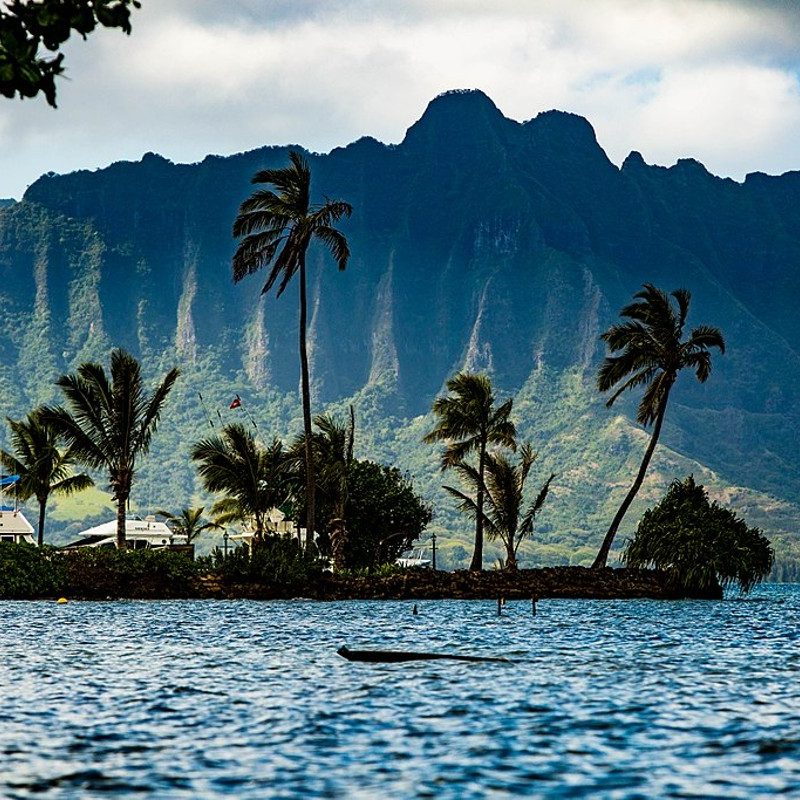 Kaneohe Bay with Kualoa Ridge in background