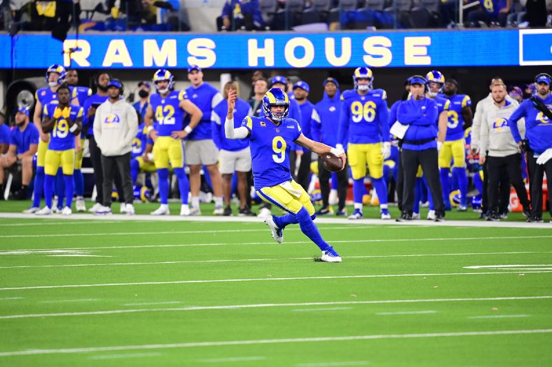 Matthew Stafford (9) of the Los Angeles Rams during the 2022 NFC Wild Card game.