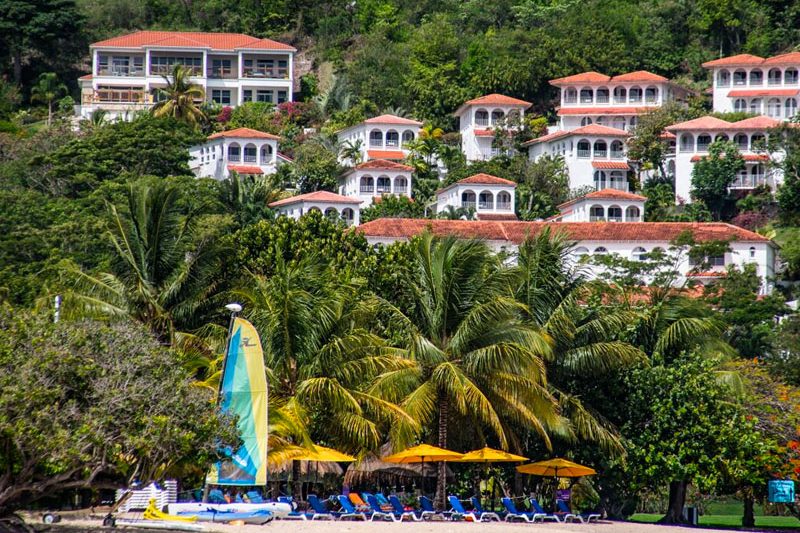 View of the Mount Cinnamon Resort buildings and waterfront.