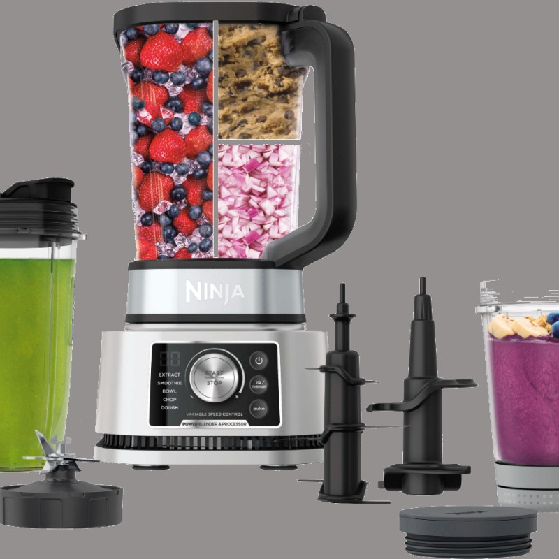 Ninja Foodi Power Blender and Processor System on taupe background.