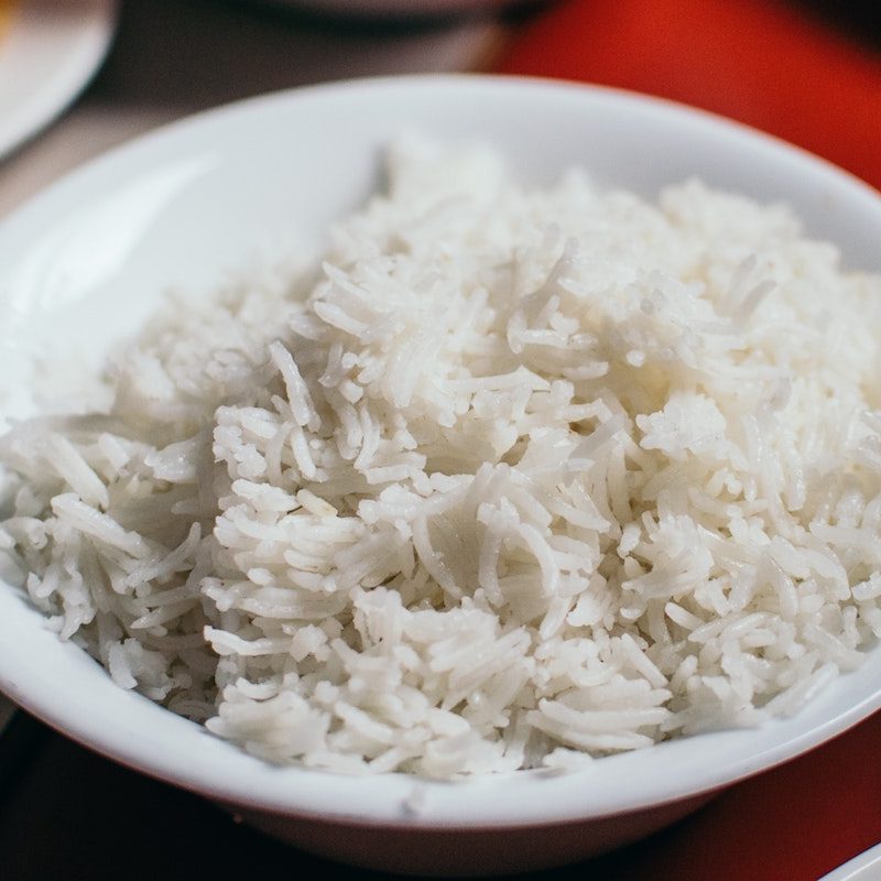 Bowl of white rice.