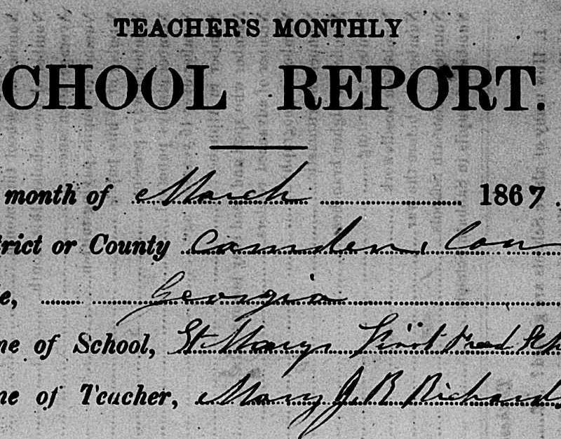 A teacher's monthly school report from teacher Mary Jane Richards.