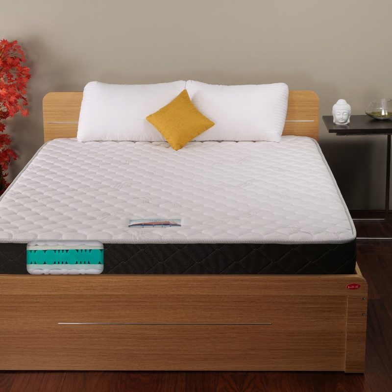 A memory foam mattress in a bedroom.