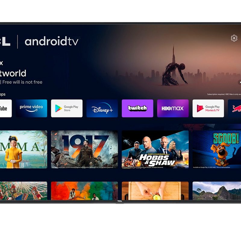 The TCL 4-Series 4K TV with the Android TV interface on the screen.
