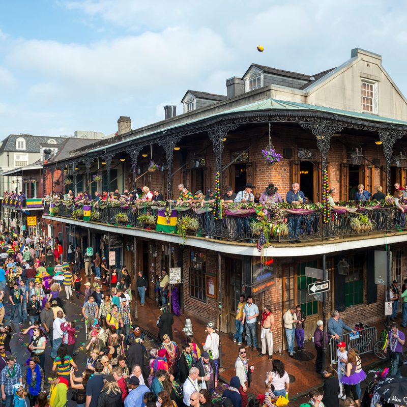 A bird's-eye view of crowds during Mardi Gras.
