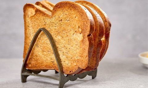 Toast in a bread rack.