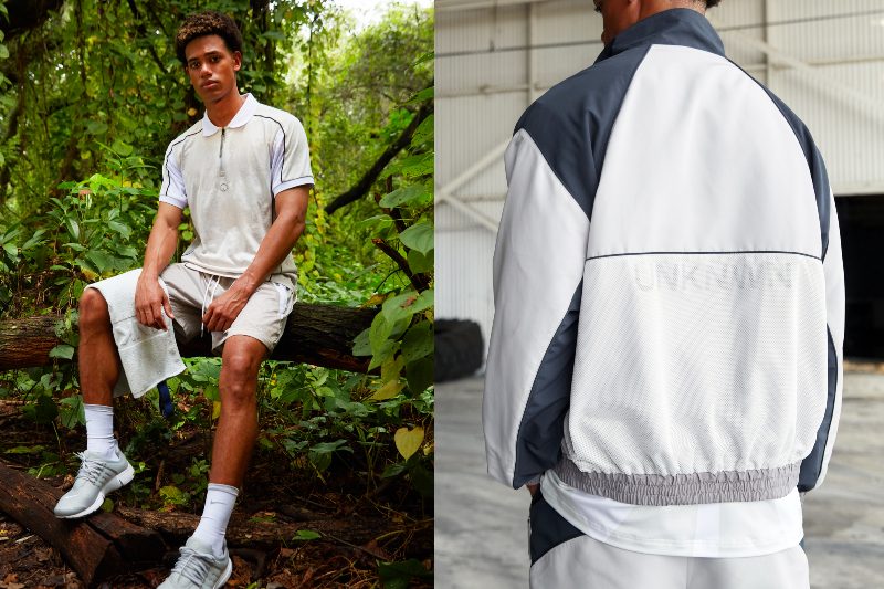 UNKWN warm-up tee, shorts, and jacket.