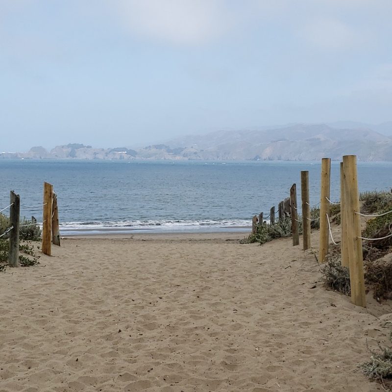 A view of the Marin Headlands from Baker Beach in San Francisco, California.