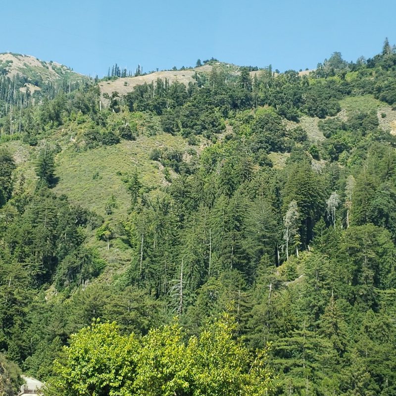 A view of the Santa Lucia Mountains at Julia Pfeiffer Burns State Park in Big Sur, California.