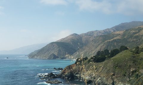 A view of the mountains and the coastline at Big Sur, California.