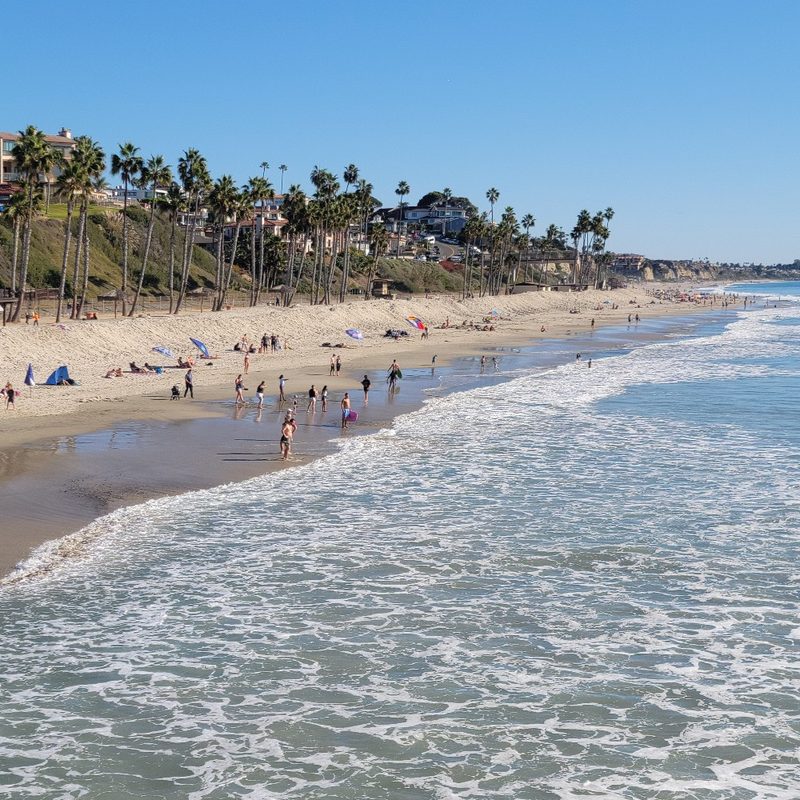 A view of T Street Beach and Cotton Point from the San Clemente Pier in San Clemente, California.