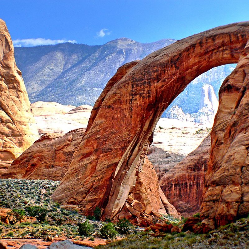 A view of the famous sandstone formation at Rainbow Bridge National Monument at Lake Powell, Utah.