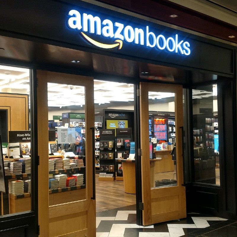 An exterior of Amazon Books store.