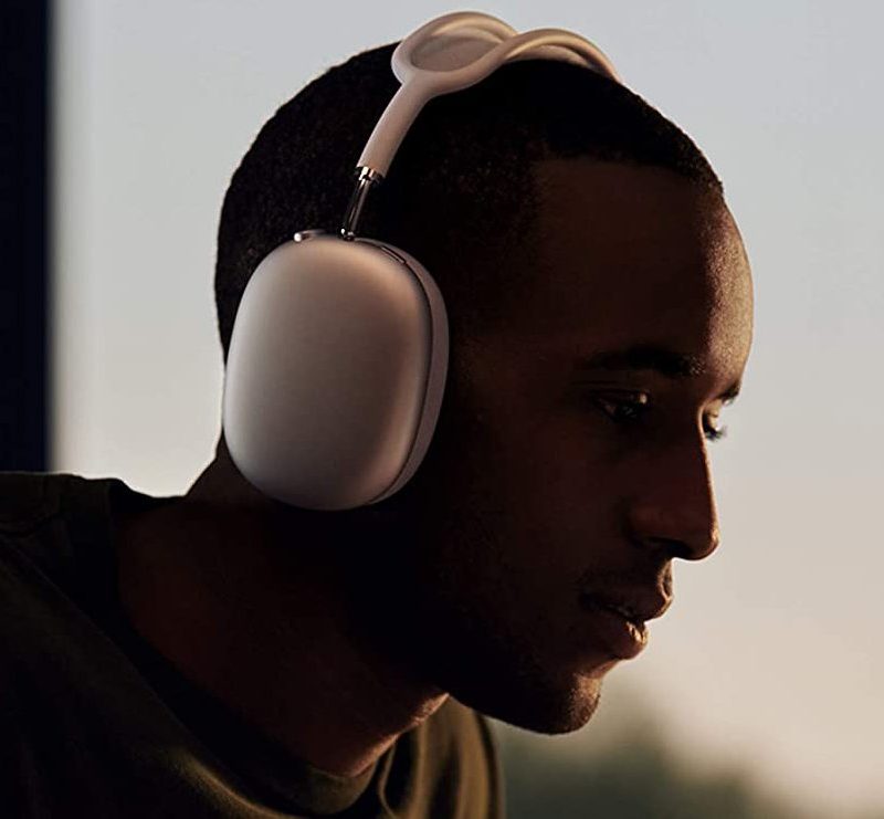 A man listening to headphones.