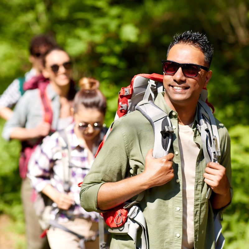 Four people hiking