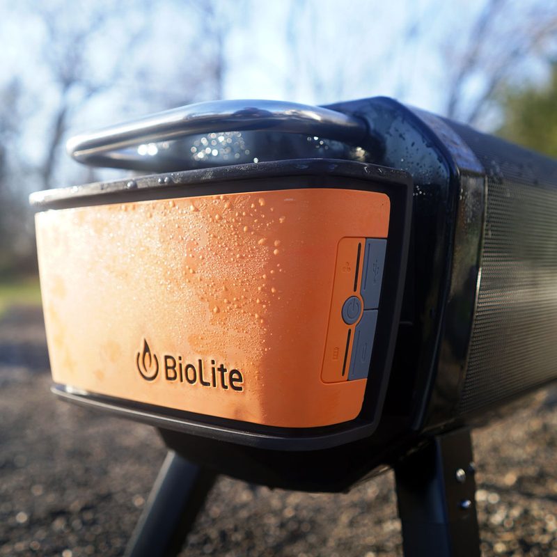 Morning dew condensation on electric fan of BioLite FirePit+.