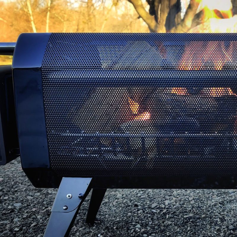 Sideview of a fire inside the BioLite FirePit+ fire pit.