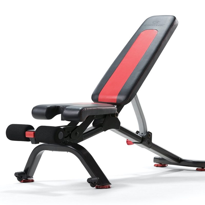 The Bowflex 5.1S Stowable Bench in one of its six positions.