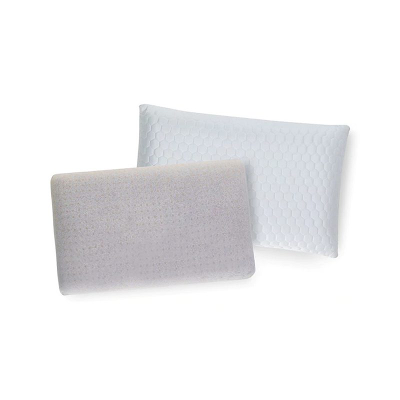 A Brooklyn Bedding's Cooling Memory Foam Pillow and its foaming on plain background.