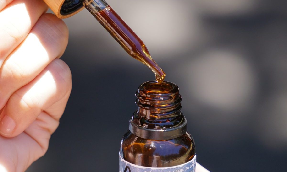 A CBD tincture with an oil dropper